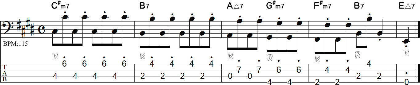 オクターヴのルート弾き5小節