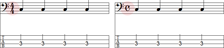 分数と記号の4分の4拍子の小節