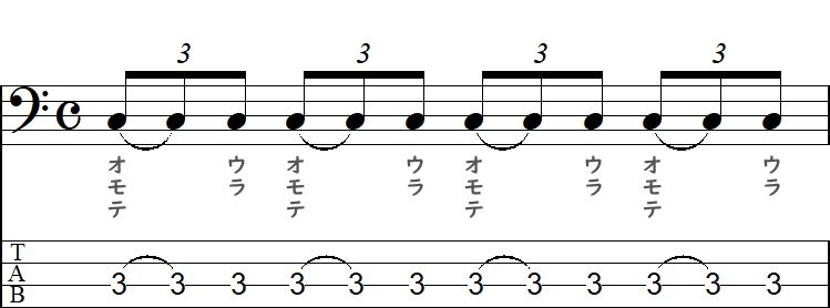 1拍3連符のタイ記号つきの小節