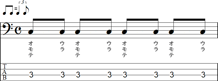 2：1のシャッフル記号の小節