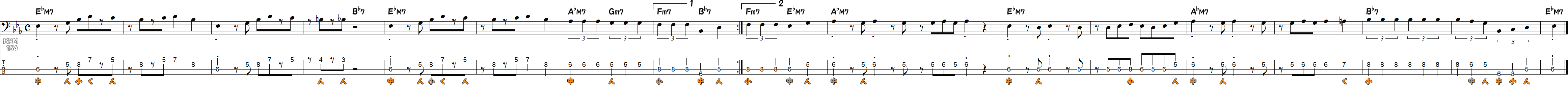 2拍3連符の連続ベースライン16小節