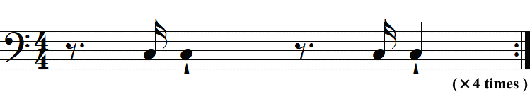 4分音符のスタッカーティッシモで表した小節画像