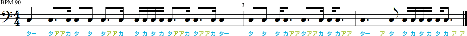 付点8分音符のリズム練習4小節
