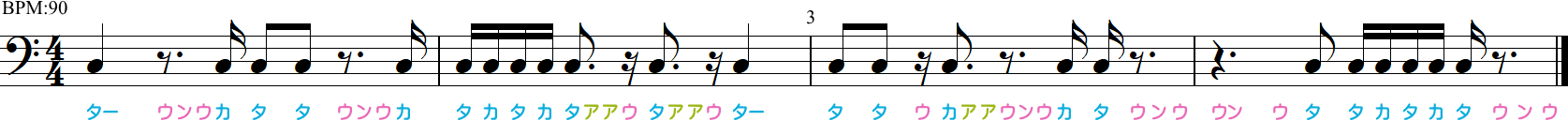 付点8分休符のリズム練習4小節