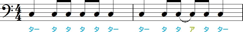 8分音符同士のタイ記号の2小節目
