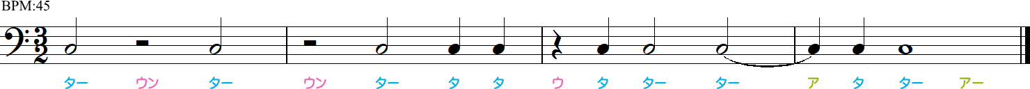 2分の3拍子の4小節