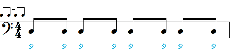 音符記号で表した1：1のイーブン小節