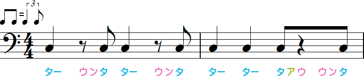 シャッフルの4分休符2小節