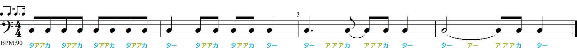 3：1シャッフルの音符のみ4小節