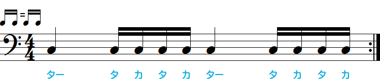 イーブンの16分音符の小節