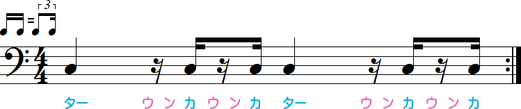 16分休符が前にあるシャッフルの小節