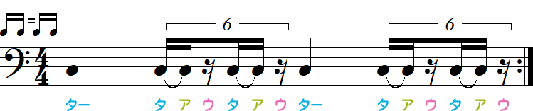 1拍6連符で表した後の16分休符の小節