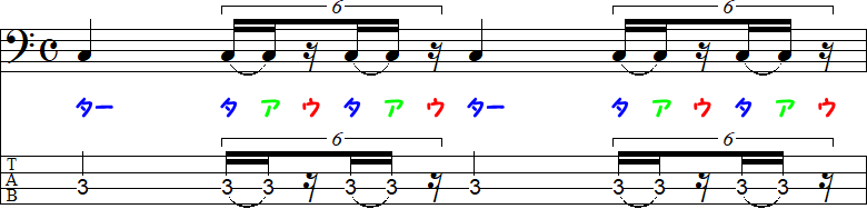 1拍6連符の3・6つ目が休符の小節
