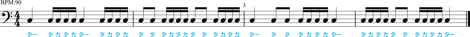 16分音符のリズム練習4小節