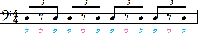 1拍3連符の休符が真ん中の小節