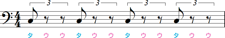 1拍3連符の休符が真ん中と最後の小節