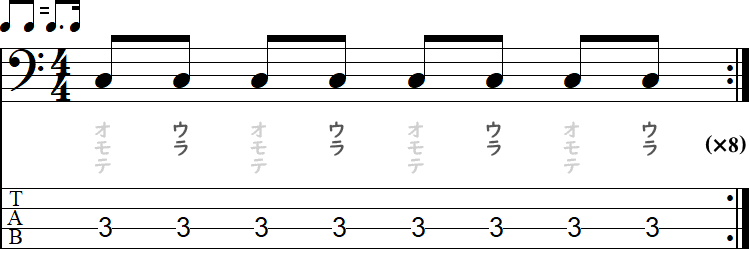 手拍子が付点8分音符＋16分音符シャッフルのウラの小節